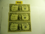 Three (3) 1935 (E,F.G) Blue Seal One Dollar Silver Certificates, All One Money
