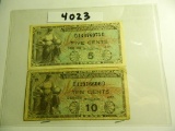 Two (2) Series 481 U.S. Military Payment Certificates, Both One Money, Five Cents and Ten Cents