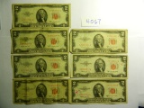 Seven (7) 1953 B Red Seal $2 Notes, All One Money.