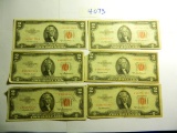 Six (6) 1953 A Red Seal $2 Notes, All One Money. ONE IS UNCIRCULATED!