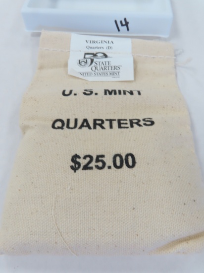 $25 Face Value: Sealed Cloth Bag of Virginia (D) Quarters from U.S. Mint.