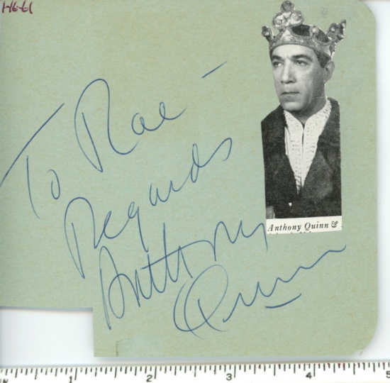 Anthony Quinn Actor Signed/Inscribed 1961 Cut Album Page  Photo 159006
