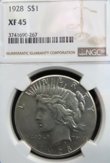 1928 Silver Peace Dollar, NGC Graded XF45