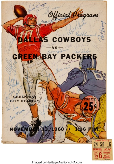1960 Green Bay Packers vs. Dallas Cowboys (Inaugural Season) Team Signed Program and Ticket Stub