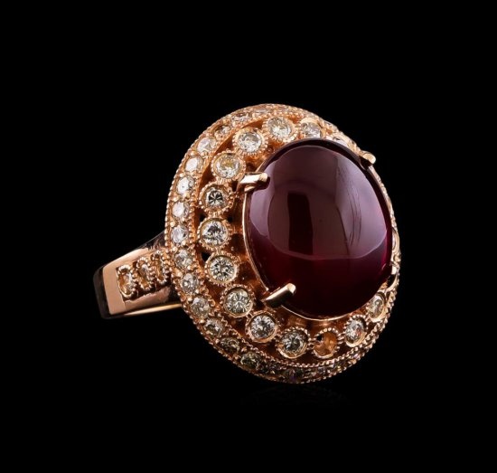 12.84 ctw Ruby and 1.53 ctw Diamond Ring - 14KT Rose Gold. Estimated Retail Value $7655.00