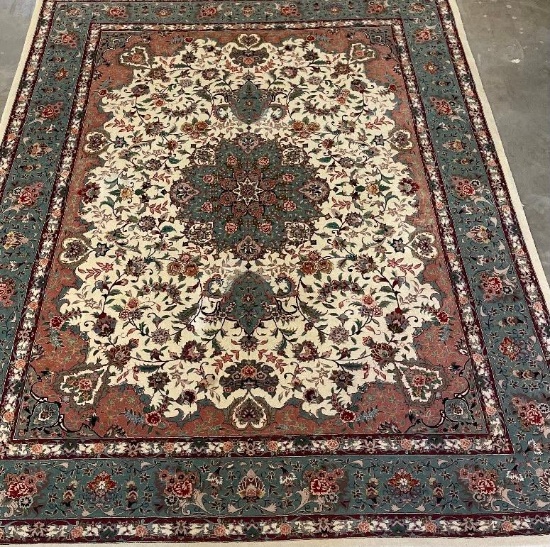 Outstanding 8 ft by 10 ft 5 inch Tabriz wool and silk Hand Tied Persian Carpet, $5500 Retail, $139