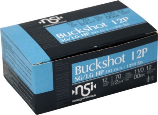 Nobelsport Buckshot, 12 GA, 2.75", 1290 FPS, 00BK, 12 Pellets, (10) Ten per Box