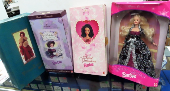 Four (4) X The Money: 1996 Winter Fantasy Barbie (17249), 1995 Sweet Valentine Barbie (14880),