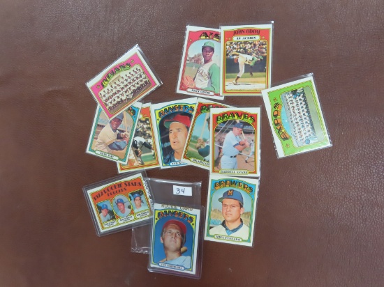 Twelve (12) 1972 Topps Baseball Cards incl Ted Williams, Orlando Cepeda, Dave May, Ron Santo