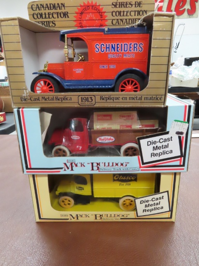 Three (3) ERTL Die Cast Truck Banks For One Money Incl. Mack Bulldogs from 1926