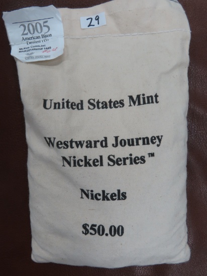 $50 FACE VALUE: U.S. Mint Bag of 2005 American Bison Denver Nickels, Westward Journey Series.