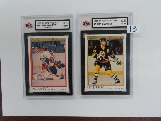 TWO (2) For One Money: 1990-91 OPC Premier, KSA Graded 9.5 incl #9 Ray Bourque and #39 Jeff Hackett