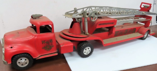 1950's Tonka Aerial Ladder No. 5 TFD Hydraulic Fire Truck, 31.25", Metal. ladders has some bends.