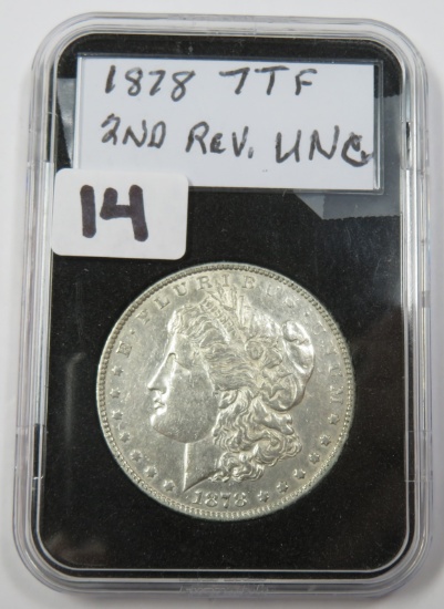 1878 Silver Morgan Dollar, 7 Tail Feathers, 2nd Reverse. UNC