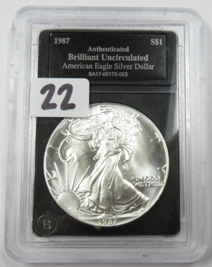1987 U.S. Silver Eagle, BU, One Ounce .999 Fine Silver.