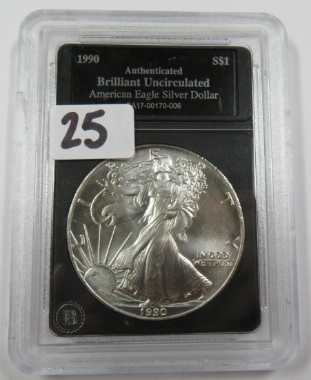 1990 U.S. Silver Eagle, BU, One Ounce .999 Fine Silver.