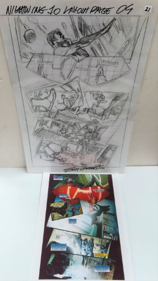 Eddy Barrows Signed Nightwing #10, Page 9. Original Art with copy of finished page. 11"x17".