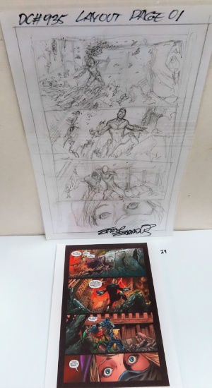 Eddy Barrows Signed Detective Comics #935, Page 1. Original Art with copy of finished page. 11"x17".