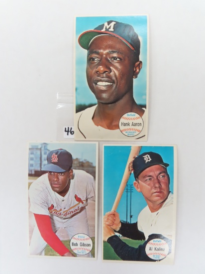Three 1964 Topps Giants Baseball Cards For One Money Incl. Hank Aaron, Bob Gibson, Al Kaline.