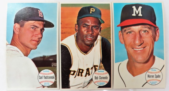 Three 1964 Topps Giants Baseball Cards For One Money Incl. Roberto Clemente, Carl Yastrzemski, and