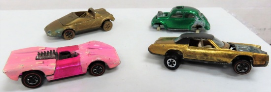 Four (4) Redline Hotwheels that have been painted or missing Wheels: INCL 1968 Custom Volkswagen