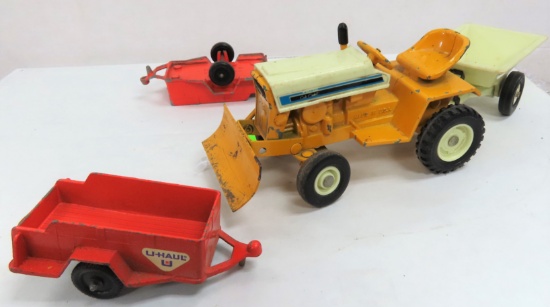 Made in USA, International Cub Cadet with Trailer, with (2) Tootsie Toy (Chicago) U-Haul Trailers.