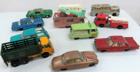 Twelve (12) Matchbox by Lesney, made in England Vehicles, 1960's. some have damage or loss