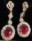 $6990 Retail Value: 14KT Yellow Gold Ladies Ruby and Diamond Dangle Earrings with Screw Backs.