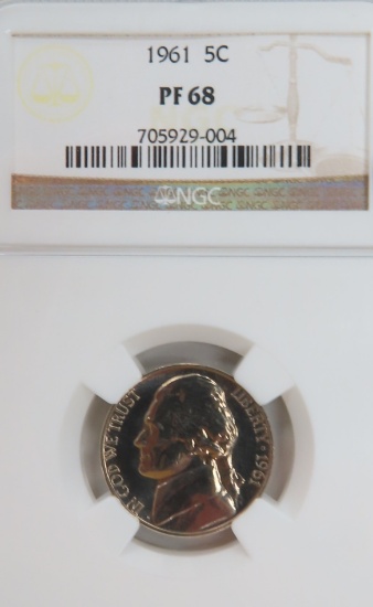 1961 Five Cents, NGC Graded PF68