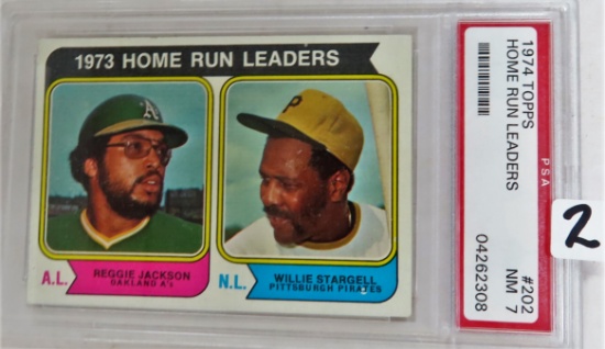 1974 Topps Home Run Leaders # 202, Reggie Jackson and Willie Stargell. PSA Graded SEVEN