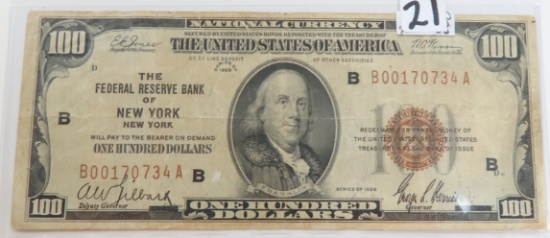 1929 $100 US National Currency FRB New York FR# 1804-1