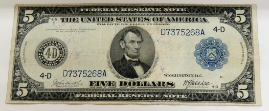 1914 $5 FRN, Cleveland, Burke/McAdoo. Friedberg # 856