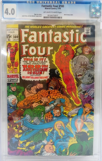 Bottom Part of Holder is CRACKED! July 1970 Fantastic Four #100, Stan Lee Story. CGC Graded 4
