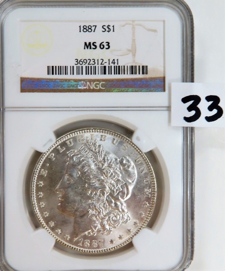 1887 Silver Morgan Dollar, NGC Graded MS63