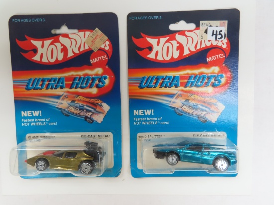 TWO (2) X The Money, 1983 Hot Wheels Ultra Hots, Unopened Incl. Wind Splitter and Flame Runner.