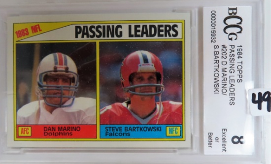 1984 Topps Passing Leaders # 202, Marino/Bartkowski. BCCG graded 8