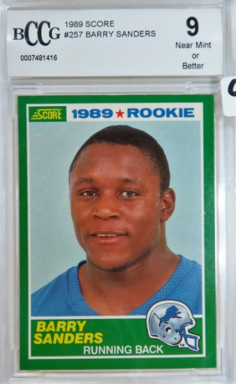 1989 Score # 257, Barry Sanders Rookie Card. BCCG Graded NINE