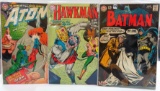 Three (3) Vintage 12 cent DC Comics For One Money: Batman #212, Hawkman #8, The Atom # 33