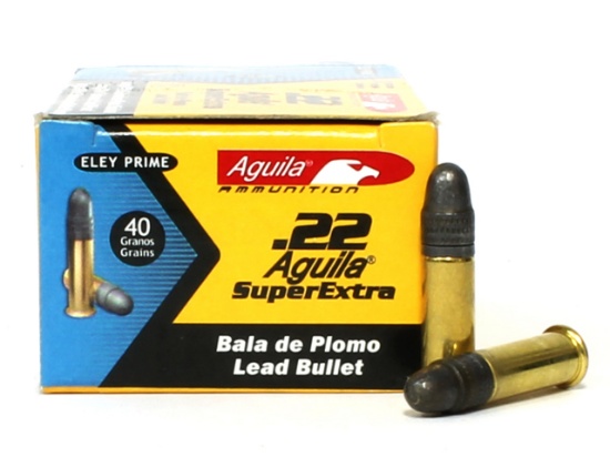 Fifty (50) Aguila .22LR Lead Bullet Rimfire Cartridges, 40 grain