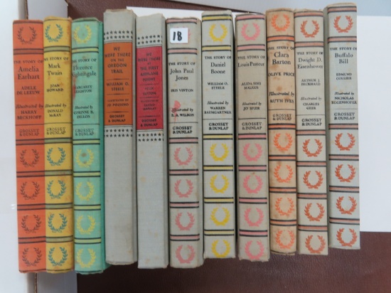 Eleven (11) 1950's Signature Books Incl. Mark Twin, Amelia Earhart, Buffalo Bill, Daniel Boone,