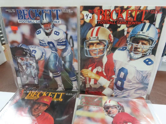 Four (4) 1990's Beckett Football Monthly's with Montana and Aikman. One Money