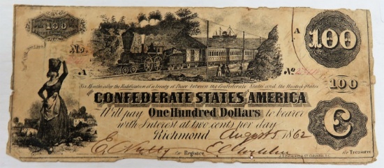 1862 $100 Confederate States of America.