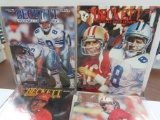 Four (4) 1990's Beckett Football Monthly's with Montana and Aikman. One Money