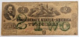 1862 $2 Confederate States of America, South Striking Union, Green Two.