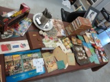 NO SHIPPING! Table Lot, Estate Finds. Incl Cigar Boxes, John Wayne, Die Cast. All One Money