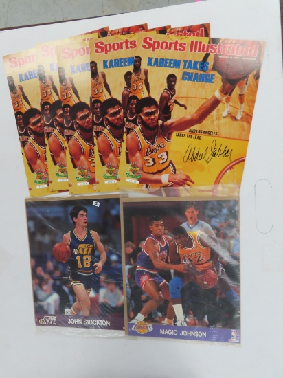 TWO (2) Vintage NBA Hoops Action Photos, 8x10s, Magic and Stockton.  Assists Galore!