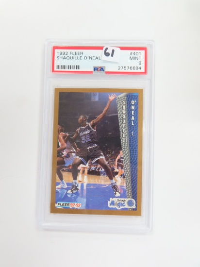 1992 Fleer #401, Shaquille O'Neal Rookie Card. PSA Graded 9
