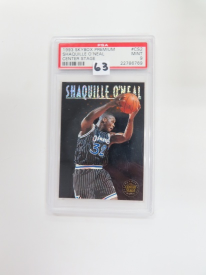 1993 Skybox Premium #CS2, Shaquille O'Neal Center Stage Rookie Card. PSA Graded 9