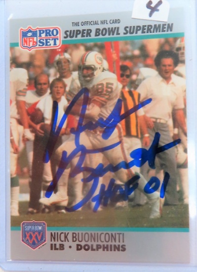 Nick Buoniconti Signed Football Card (deceased 2019) with James Spence Sticker.  HOF