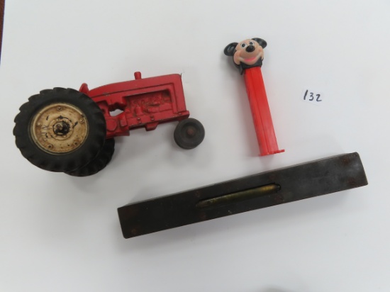 Three (3) For One Money: Early 8" Level (glass and liquid intact), Vintage Czech Made Mickey Pez